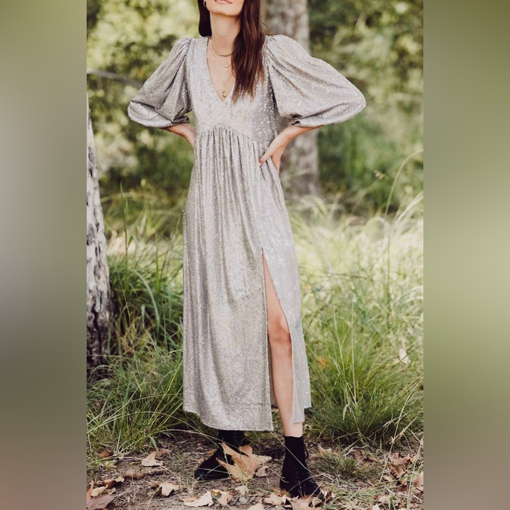 Saltwater Luxe Turner Sequin Puffy Sleeve Midi Dress